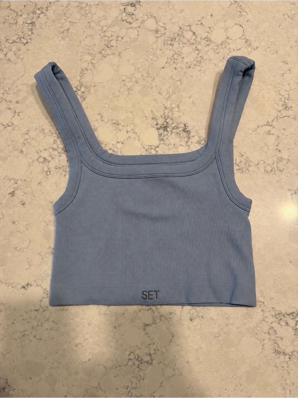 SET Active Light Blue Ribbed Square-Neck Sports Bra